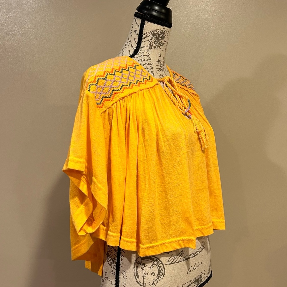 Free People Market Embroidery Tassel Tie Dolman Sleeve Top - Picture 4 of 15